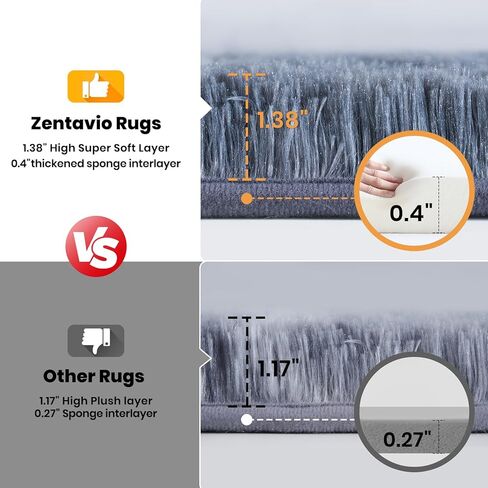 سجاد منطقة ناعمة من Zentavio لغرفة المعيشة وغرفة النوم مقاس 4 × 6 أقدام سجادة جمالية منفوشة وفروية أشعث من القطيفة ذات كومة عالية لغرف الأطفال وغرفة النوم وديكور المنزل مصبوغة باللون الرمادي الفاتح in Kuwait
