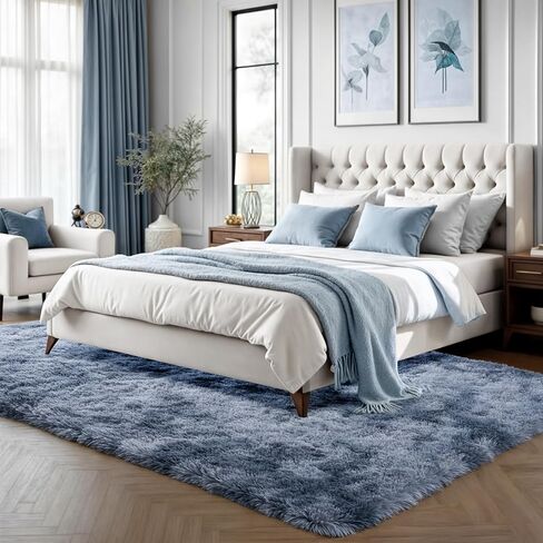 سجاد منطقة ناعمة من Zentavio لغرفة المعيشة وغرفة النوم مقاس 4 × 6 أقدام سجادة جمالية منفوشة وفروية أشعث من القطيفة ذات كومة عالية لغرف الأطفال وغرفة النوم وديكور المنزل مصبوغة باللون الرمادي الفاتح in Kuwait