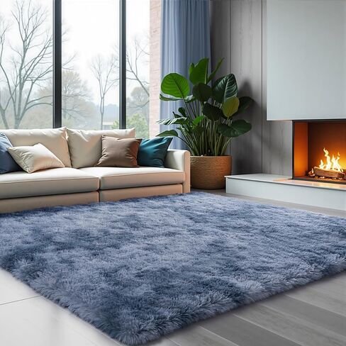 سجاد منطقة ناعمة من Zentavio لغرفة المعيشة وغرفة النوم مقاس 4 × 6 أقدام سجادة جمالية منفوشة وفروية أشعث من القطيفة ذات كومة عالية لغرف الأطفال وغرفة النوم وديكور المنزل مصبوغة باللون الرمادي الفاتح in Kuwait