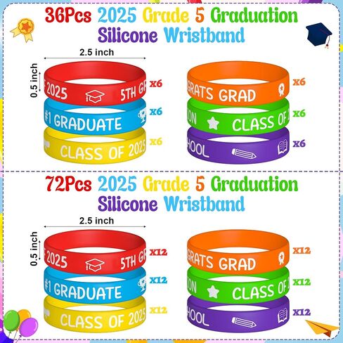 مجموعة Watinc للصف الخامس معصم السيليكون مجموعة ، فئة 2025 Happy Treauation Label Bracelets ، حزب المطاط الخريج الملون تفضل ديكور إمدادات المعلمين للمدرسة (36 ٪) in Saudi Arabia