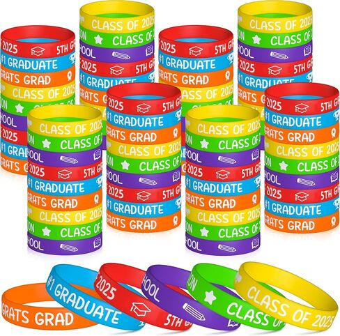 مجموعة Watinc للصف الخامس معصم السيليكون مجموعة ، فئة 2025 Happy Treauation Label Bracelets ، حزب المطاط الخريج الملون تفضل ديكور إمدادات المعلمين للمدرسة (36 ٪) in Saudi Arabia