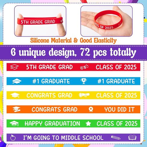 مجموعة Watinc للصف الخامس معصم السيليكون مجموعة ، فئة 2025 Happy Treauation Label Bracelets ، حزب المطاط الخريج الملون تفضل ديكور إمدادات المعلمين للمدرسة (36 ٪) in Saudi Arabia