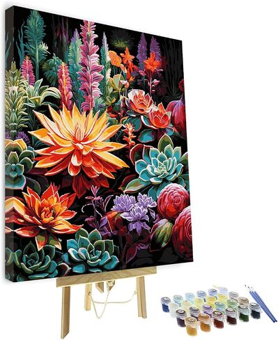 Adult Paint by Number Black Girls DIY Beautiful Flower Girl Painting Artwork Modern African Americans Portrait Art Black Background Paints for Room Decor 16x20 in in Saudi Arabia