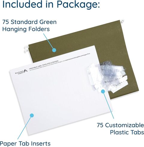 Blue Summit Supplies Hanging File Folders, 75 Pack, Reinforced Hanging Folders Letter Size, Standard File Folders for Filing Cabinet, Hanging File Organizer, Green in Kuwait