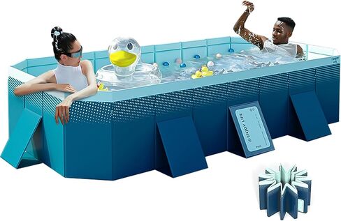 Foldable Swimming Pool, Non-Inflatable Family Swimming Pool for Family Adults, Hard Plastic Shell Collapsible Rectangle Swimming Pools for Outside Backyard Portable(Blue, 116.1 x 64.9 x 21.7) in Saudi Arabia