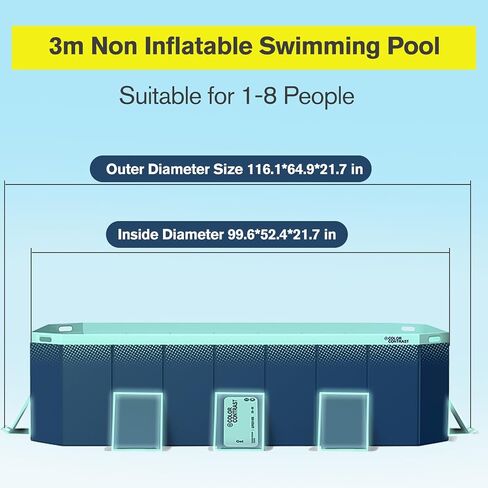 Foldable Swimming Pool, Non-Inflatable Family Swimming Pool for Family Adults, Hard Plastic Shell Collapsible Rectangle Swimming Pools for Outside Backyard Portable(Blue, 116.1 x 64.9 x 21.7) in Saudi Arabia