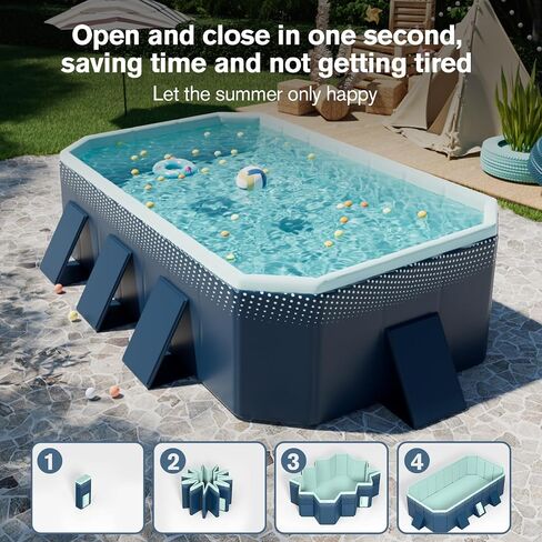 Foldable Swimming Pool, Non-Inflatable Family Swimming Pool for Family Adults, Hard Plastic Shell Collapsible Rectangle Swimming Pools for Outside Backyard Portable(Blue, 116.1 x 64.9 x 21.7) in Saudi Arabia