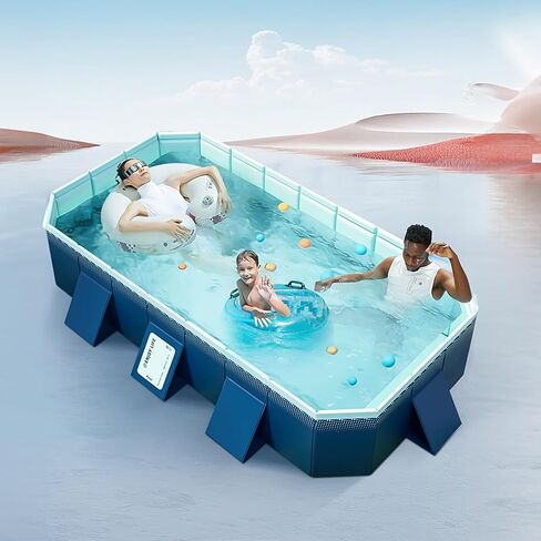 Foldable Swimming Pool, Non-Inflatable Family Swimming Pool for Family Adults, Hard Plastic Shell Collapsible Rectangle Swimming Pools for Outside Backyard Portable(Blue, 116.1 x 64.9 x 21.7) in Saudi Arabia