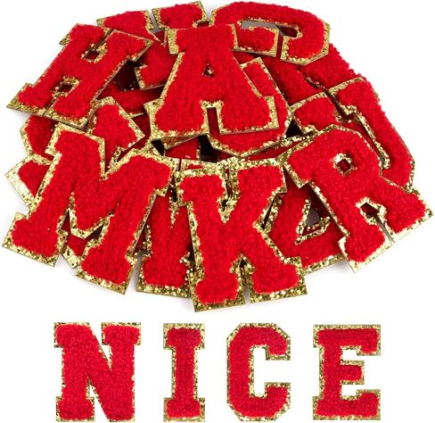 ASTARON 26 Pcs Self Adhesive Letter Patches Chenille Letters Stickers, A-Z Embroidered Applique Patches Alphabet Cloth Patch for Clothes, Bags, Hat, Phone Case, DIY Accessories (Red) in Saudi Arabia