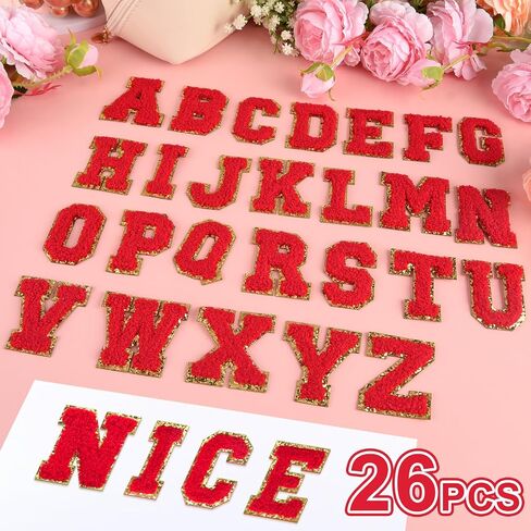 ASTARON 26 Pcs Self Adhesive Letter Patches Chenille Letters Stickers, A-Z Embroidered Applique Patches Alphabet Cloth Patch for Clothes, Bags, Hat, Phone Case, DIY Accessories (Red) in Saudi Arabia