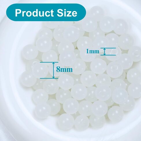 360pcs حبات زجاجية كبيرة ، حبات زجاجية 8 ملم لباريليت ومجوهرات صنع الحرف اليدوية (أبيض) in Kuwait