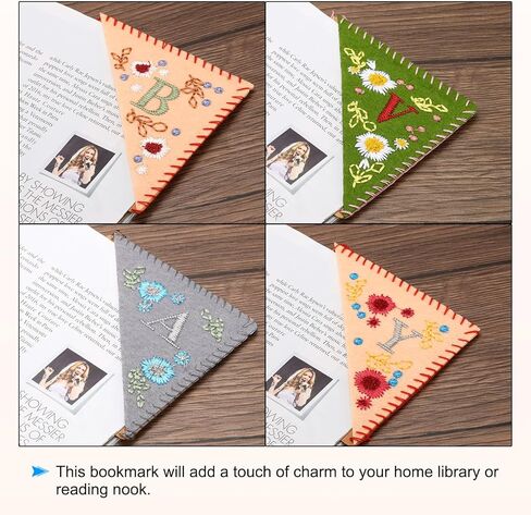 PATIKIL Personalized Embroidered Corner Bookmark, Cute Flower Felt Stitched Triangle Book Mark Page Marker for Women Men Book Lovers Teachers, Grey, Letter B in Saudi Arabia