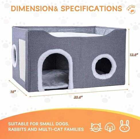 Cat House for Indoor Cats – Foldable Cat Cave & Covered Cat Bed, Cozy Hideaway for Small Pets and Large Cats (23.6"x16"x12.8"),Grey in Saudi Arabia