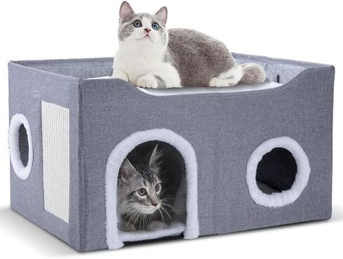 Cat House for Indoor Cats – Foldable Cat Cave & Covered Cat Bed, Cozy Hideaway for Small Pets and Large Cats (23.6"x16"x12.8"),Grey in Saudi Arabia