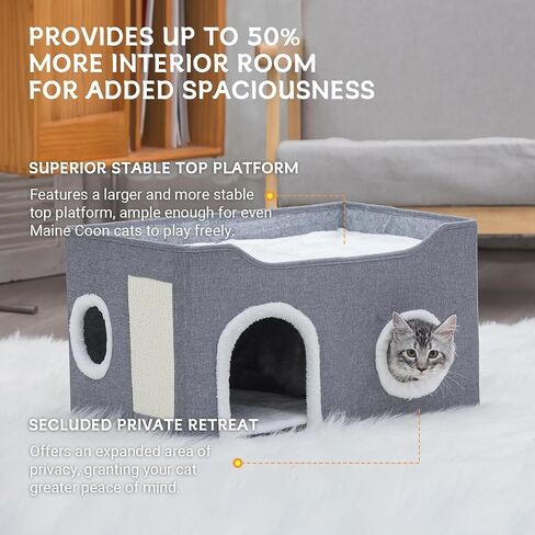 Cat House for Indoor Cats – Foldable Cat Cave & Covered Cat Bed, Cozy Hideaway for Small Pets and Large Cats (23.6"x16"x12.8"),Grey in Saudi Arabia