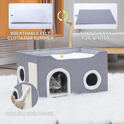 Cat House for Indoor Cats – Foldable Cat Cave & Covered Cat Bed, Cozy Hideaway for Small Pets and Large Cats (23.6"x16"x12.8"),Grey in Saudi Arabia