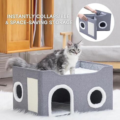 Cat House for Indoor Cats – Foldable Cat Cave & Covered Cat Bed, Cozy Hideaway for Small Pets and Large Cats (23.6"x16"x12.8"),Grey in Saudi Arabia