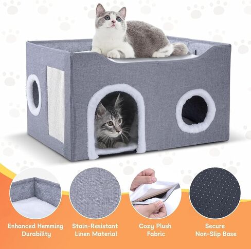 Cat House for Indoor Cats – Foldable Cat Cave & Covered Cat Bed, Cozy Hideaway for Small Pets and Large Cats (23.6"x16"x12.8"),Grey in Saudi Arabia
