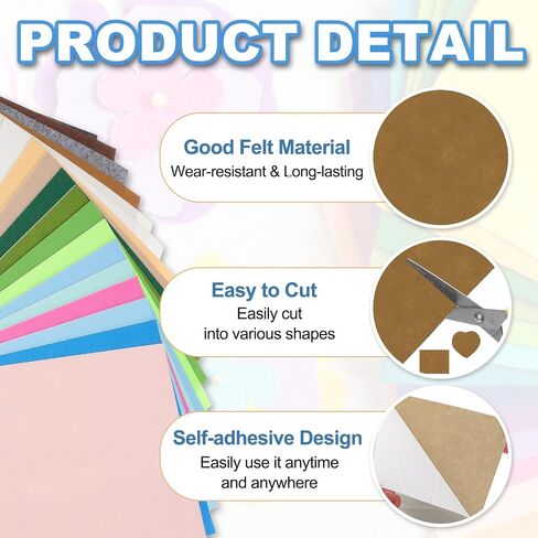 PATIKIL 4"x4" Self Adhesive Felt Fabric Sheets, 90 Pcs 1mm Thick Stiff Felt Sheets Back Felt Crafting Paper for Craft Project, DIY Art Sewing Decoration, White in Saudi Arabia