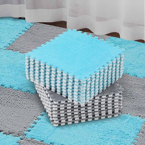 Flutesan 15 PCS Plush Plush Foam Floor Mat Square Square Interlocking Parting with Border Soft Fluffy Play Play Mat Flooring Area Rugs for Home Playroom Parlor Decor 11.8 '' (Pink ، Purple) in Kuwait