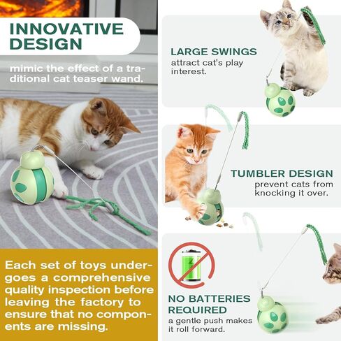 Cat Toys for Indoor Cats, Tumbler Rolling Cat Treat Dispenser with Teaser Wand, Cats Chase Toys for Nxiety Boredom Relie, Indoor Puzzle in Saudi Arabia