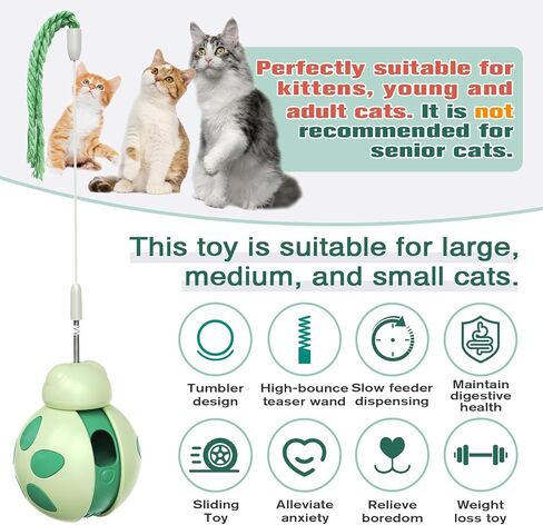 Cat Toys for Indoor Cats, Tumbler Rolling Cat Treat Dispenser with Teaser Wand, Cats Chase Toys for Nxiety Boredom Relie, Indoor Puzzle in Saudi Arabia