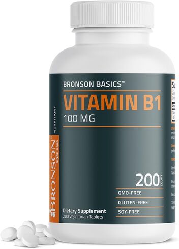 Bronson Vitamin B1 100 MG, Non-GMO, 100 Vegetarian Tablets in Kuwait