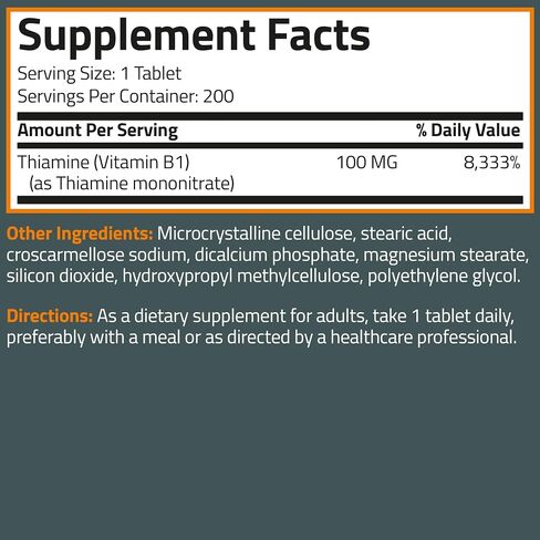 Bronson Vitamin B1 100 MG, Non-GMO, 100 Vegetarian Tablets in Kuwait