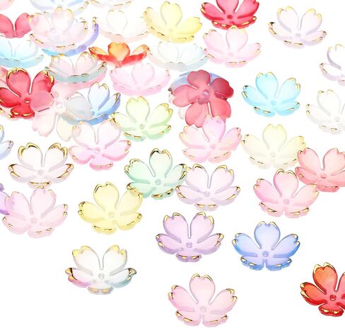 PATIKIL Acrylic Flower Beads, 50 Pcs 18mm Gold-Plated Gradient Cherry Blossom Floral Spacer Beads for Bracelets, Earrings, Necklaces, Jewelry Making and DIY Crafts, Multicolored in Saudi Arabia