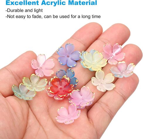 PATIKIL Acrylic Flower Beads, 50 Pcs 18mm Gold-Plated Gradient Cherry Blossom Floral Spacer Beads for Bracelets, Earrings, Necklaces, Jewelry Making and DIY Crafts, Multicolored in Saudi Arabia