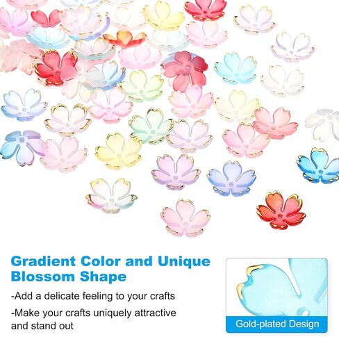 PATIKIL Acrylic Flower Beads, 50 Pcs 18mm Gold-Plated Gradient Cherry Blossom Floral Spacer Beads for Bracelets, Earrings, Necklaces, Jewelry Making and DIY Crafts, Multicolored in Saudi Arabia