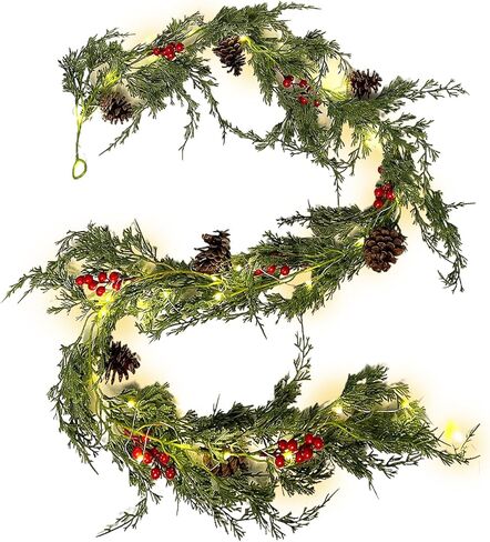 RECUTMS عيد الميلاد جارلاند 6 قدم الاصطناعي الأرز الصنوبر جارلاند واقعية الخضرة الشتاء مع التوت الأحمر جارلاند لعيد الميلاد حزب عيد الميلاد الجدول عباءة جدار غرفة في الهواء الطلق داخلي الشتاء الديكور in Kuwait