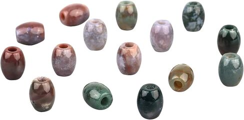 Amogeeli 15pcs Green Aventurine Stone Large Hole Barrel Loose Stone Beads for Jewelry Making, Roundelle European Big Hole Spacer Beads for Macrame Dread Hair Braids in Saudi Arabia