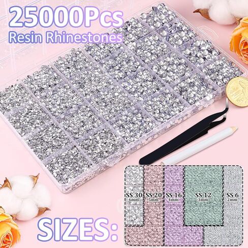 25000pcs راتنجات الراتنج مع ملاقط الصياغة ، والأحجار الكريمة الفضية الصافية ، والكريستال المفروم مع 3pcs 10 مل b7000 غراء المجوهر in Kuwait