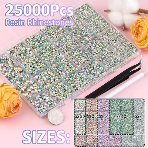 25000pcs راتنجات الراتنج مع ملاقط الصياغة ، والأحجار الكريمة الفضية الصافية ، والكريستال المفروم مع 3pcs 10 مل b7000 غراء المجوهر in Kuwait