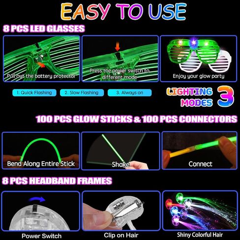 170 PCS Glow in the Dark Party Supplies Adult kids party favors, LED Glasses, Glow Hair Clips, Glow Glasses Molds, glow sticks bulk party pack, Glow bracelets, Glow Spinner bracelet in Saudi Arabia