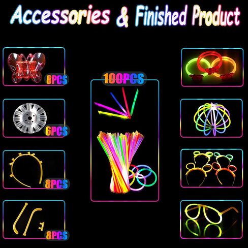 170 PCS Glow in the Dark Party Supplies Adult kids party favors, LED Glasses, Glow Hair Clips, Glow Glasses Molds, glow sticks bulk party pack, Glow bracelets, Glow Spinner bracelet in Saudi Arabia