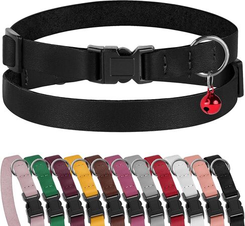 Muromto Leather Cat Collar Breakaway Adjustable Girl Boy Pet Collars for Cats Kitten Black Pink Green Brown Yellow Red White (Pink) in Saudi Arabia