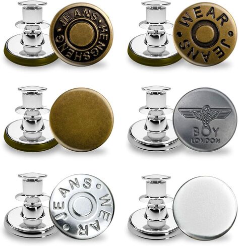 Jean Button Pins for Jeans - Jean Buttons Replacement, Adjustable Detachable Instant Buttons No Sew Needed Extend or Reduce Any Pants Waist in Seconds and Free DIY(17mm) (6Pcs) in Saudi Arabia