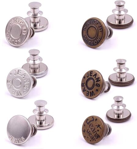 6Pcs Instant Buttons Adjustable Jean Button No Sew Metal Button Adds Or Reduces an Inch to Any Pants Waist in Seconds（Z056） in Saudi Arabia