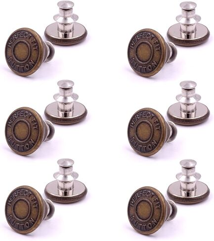 6Pcs Instant Buttons Adjustable Jean Button No Sew Metal Button Adds Or Reduces an Inch to Any Pants Waist in Seconds（Z056） in Kuwait