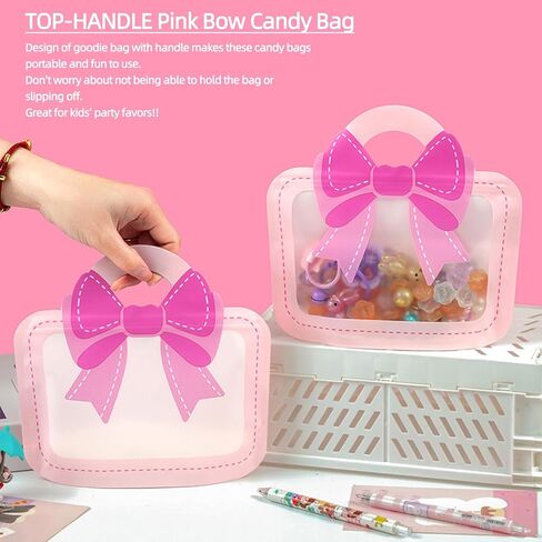 30 Pack Cartoon Bow Goodie Bags Kids Girls Birthday Gift Bags with Handle Ziplock Seal Bag Smell Proof Resealable Packaging Storage For Home Baby Shower Favors Gender Reveal Party Decoration in Kuwait