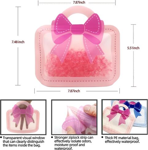 30 Pack Cartoon Bow Goodie Bags Kids Girls Birthday Gift Bags with Handle Ziplock Seal Bag Smell Proof Resealable Packaging Storage For Home Baby Shower Favors Gender Reveal Party Decoration in Kuwait
