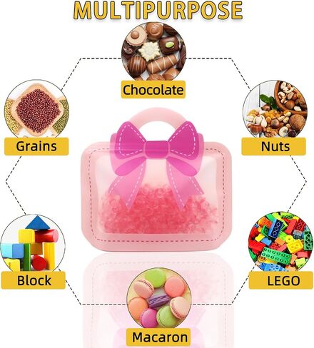 30 Pack Cartoon Bow Goodie Bags Kids Girls Birthday Gift Bags with Handle Ziplock Seal Bag Smell Proof Resealable Packaging Storage For Home Baby Shower Favors Gender Reveal Party Decoration in Kuwait