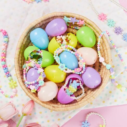 JOYIN 12 Pack Prefilled Easter Eggs with Different Designs of Beads Bracelets and Rings Inside, Jewelry Toys for Easter Basket Stuffers, Kids Egg Hunt, Girls Party Favors, Classroom Prizes Supplies in Saudi Arabia