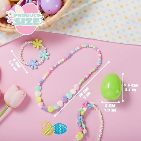 JOYIN 12 Pack Prefilled Easter Eggs with Different Designs of Beads Bracelets and Rings Inside, Jewelry Toys for Easter Basket Stuffers, Kids Egg Hunt, Girls Party Favors, Classroom Prizes Supplies in Saudi Arabia