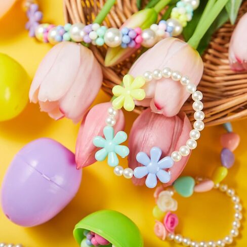 JOYIN 12 Pack Prefilled Easter Eggs with Different Designs of Beads Bracelets and Rings Inside, Jewelry Toys for Easter Basket Stuffers, Kids Egg Hunt, Girls Party Favors, Classroom Prizes Supplies in Saudi Arabia