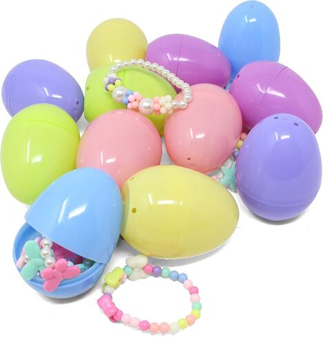 JOYIN 12 Pack Prefilled Easter Eggs with Different Designs of Beads Bracelets and Rings Inside, Jewelry Toys for Easter Basket Stuffers, Kids Egg Hunt, Girls Party Favors, Classroom Prizes Supplies in Saudi Arabia