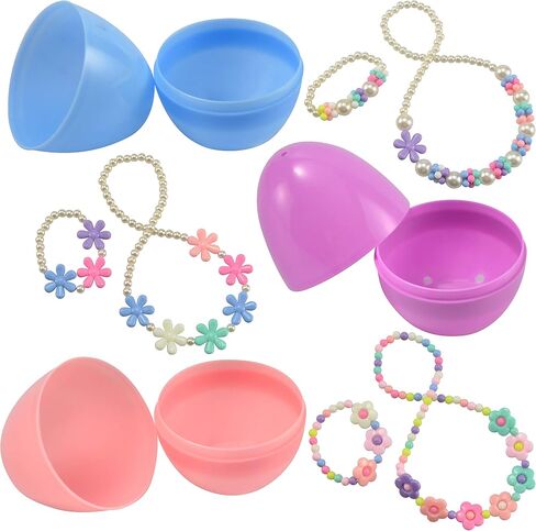 JOYIN 12 Pack Prefilled Easter Eggs with Different Designs of Beads Bracelets and Rings Inside, Jewelry Toys for Easter Basket Stuffers, Kids Egg Hunt, Girls Party Favors, Classroom Prizes Supplies in Saudi Arabia