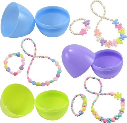 JOYIN 12 Pack Prefilled Easter Eggs with Different Designs of Beads Bracelets and Rings Inside, Jewelry Toys for Easter Basket Stuffers, Kids Egg Hunt, Girls Party Favors, Classroom Prizes Supplies in Saudi Arabia